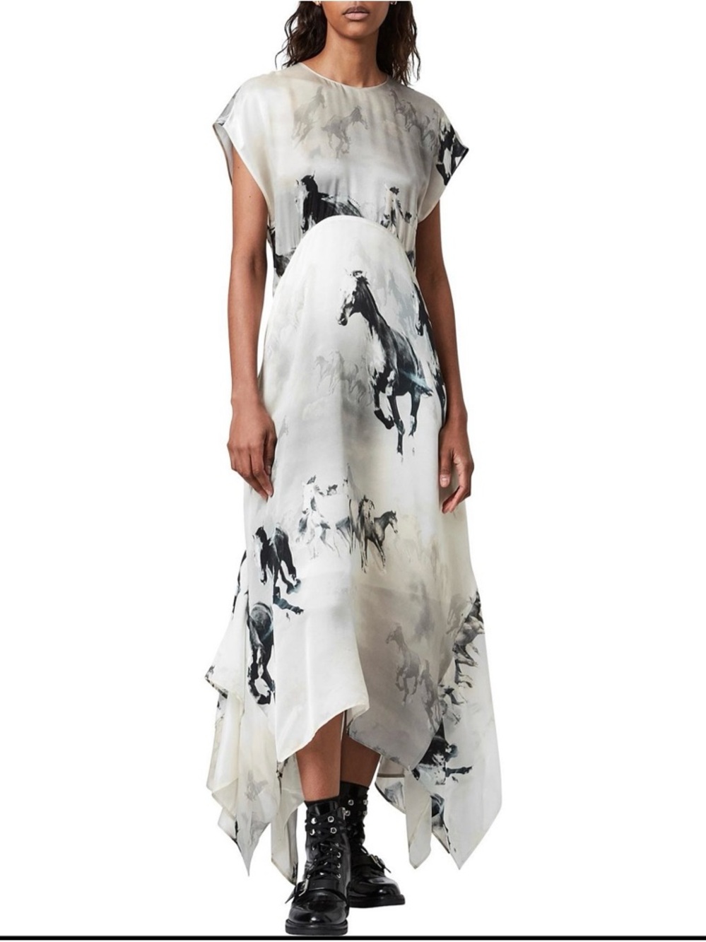 ALLSAINTS Gianna Epoto Horse Print Midi Dress - Size 10 (fits like an 8)